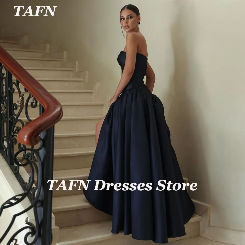 

TAFN Black Formal Evening Dresses Elegant A-line Draped Strapless Prom Party Gown Floor-Length Sleeveless vestidos de fiesta