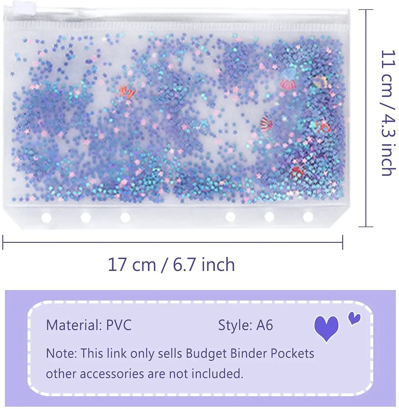 6 шт., карманные конверты из ПВХ, на молнии