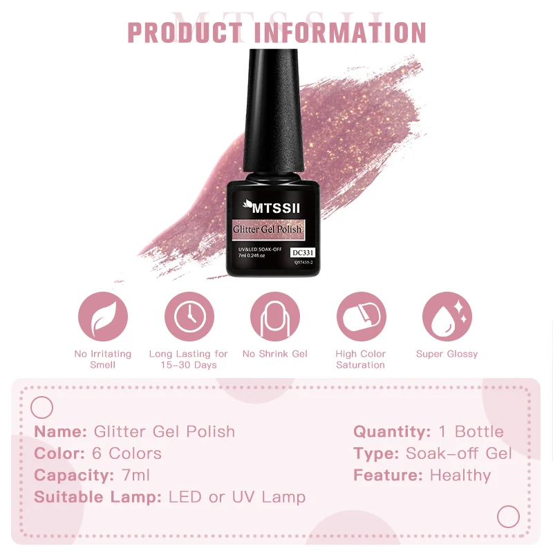 Mtssii 7ml smalto per unghie Gel Glitter rosso scintillante colori autunnali alla moda di lunga durata per Manicure Soak Off Nail Art Gel vernice