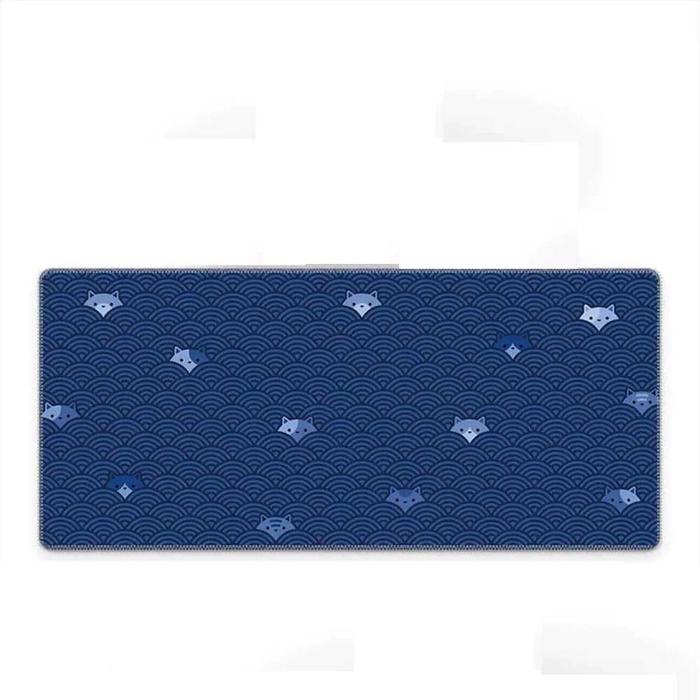 

Dark blue Japanese wave green cat cute game mouse pad laptop desk pad smooth cloth non-slip base suitable for gamers and office