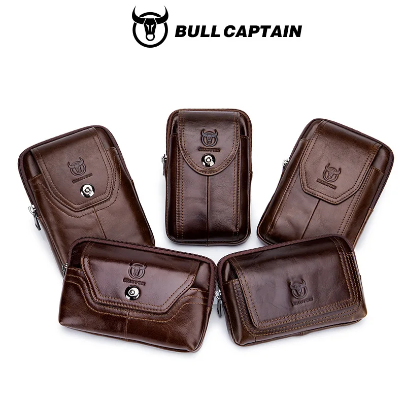 Genuine leather square, horizontal and vertical, multi-functional hook, waist-hung, mobile phone storage wallet