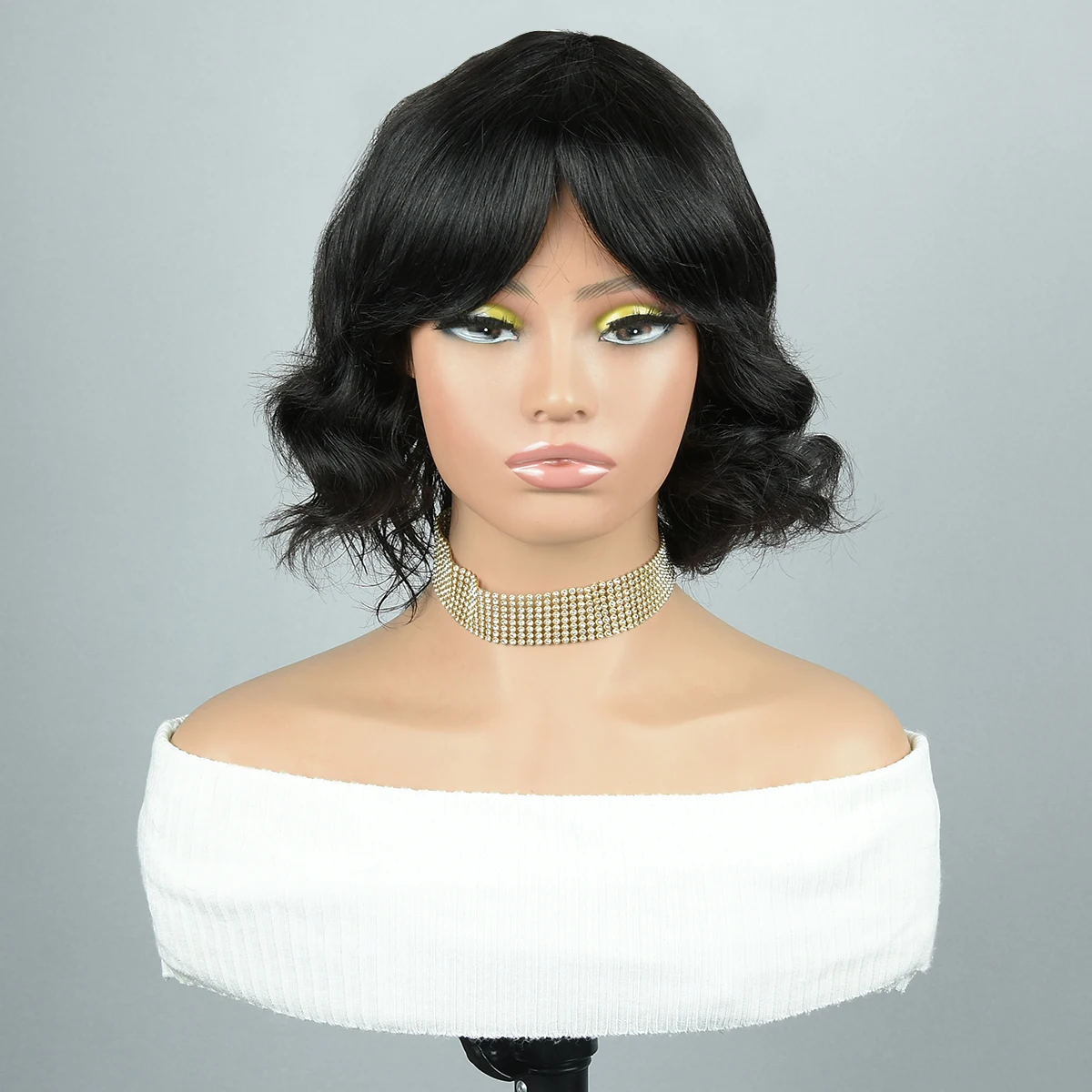 

Body Wave Human Hair Wigs Full Machine Made Wigs For Woman Natural Color Pixie Cut Human Hair Wigs Pixie Cut Wigs With Bangs