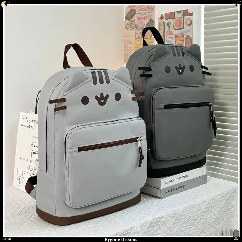 Image of Pusheen The Cat 3D-Ohr-Rucksack Cartoon Canvas Großer Schulrucksack Kawaii Casual Tagesrucksack für Mädchen Schüler Reiserucksack