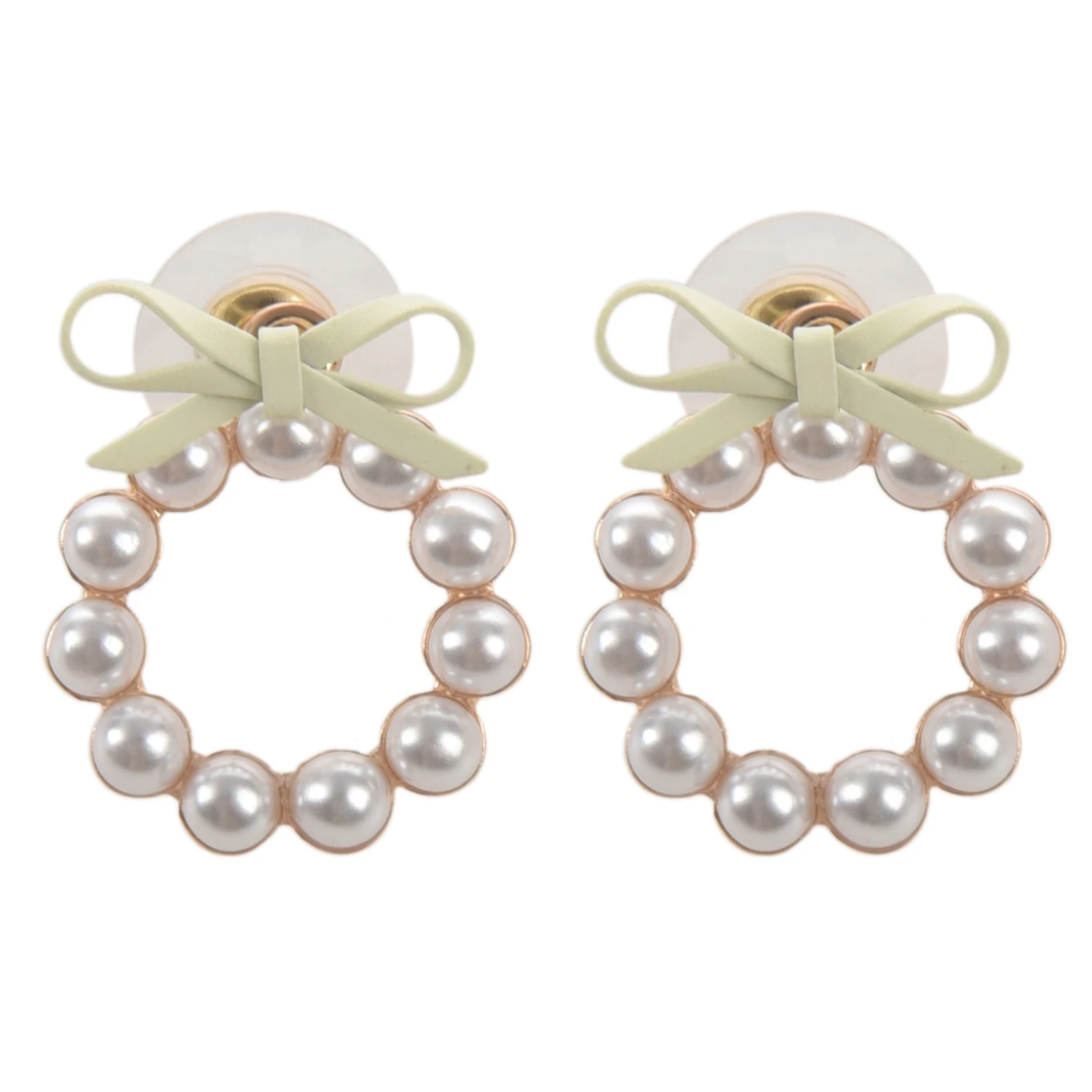 Summer Chic Earrings Lovely Bow Earrings For Women Geometry Circle Simulated Pearl Stud Earrings Bronco Beige