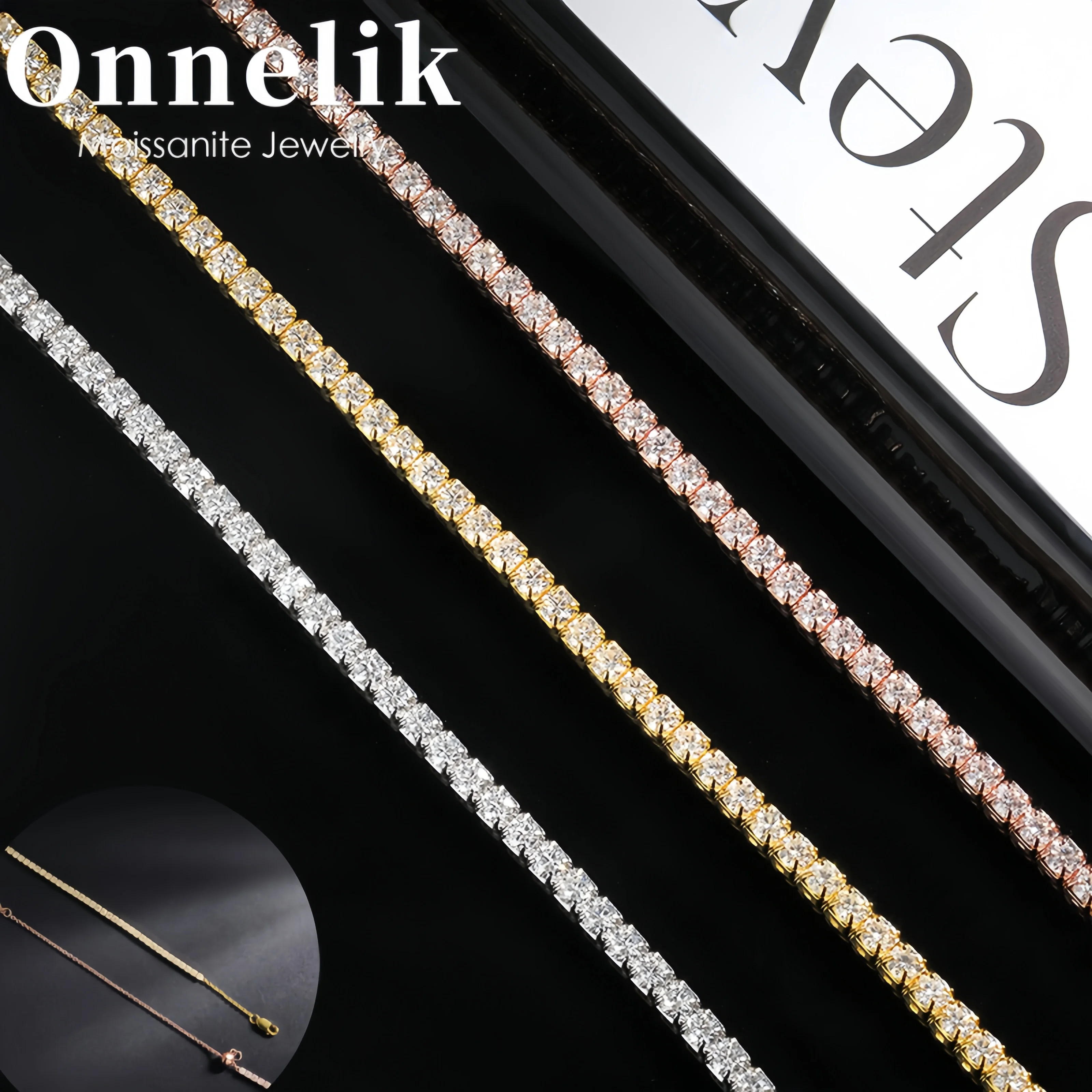 

Onnelik каждый теннисное ожерелье с муассанитом 2 мм/0,03 карата для женщин и мужчин, регулируемое колье-цепочка, ювелирное изделие, подарок, 100% стерлинговое серебро S925