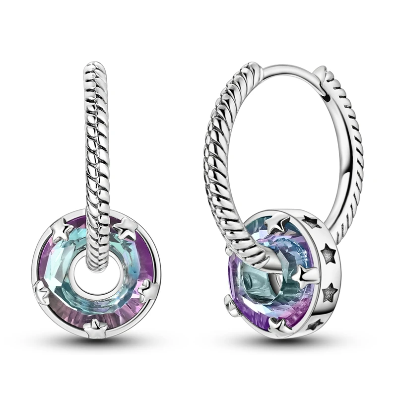 Ohrringe aus 925er-Sterlingsilber für Damen, Sternenlicht-Kristall, Kreis, Schlangenknochen-Tropfenohrring für Jahrestag, Hochzeit, Schmuck, Geschenke