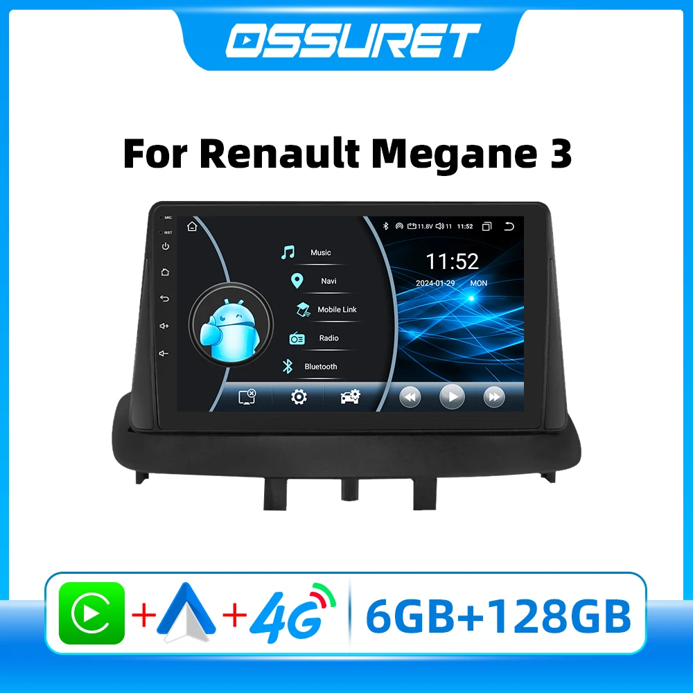 

8581 OSSURET Carplay Car Multimedia Player for Renault Megane 3 2008 2010 Android Auto Radio GPS Wifi Car Intelligent Stereo GPS