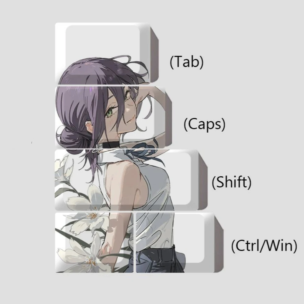 MAIMOOO Chainsaw Man Anime Keycap 5Keys Reze & Makima Cherry Profile PBT Custom Personalized Keycaps for Mechanical Keyboard