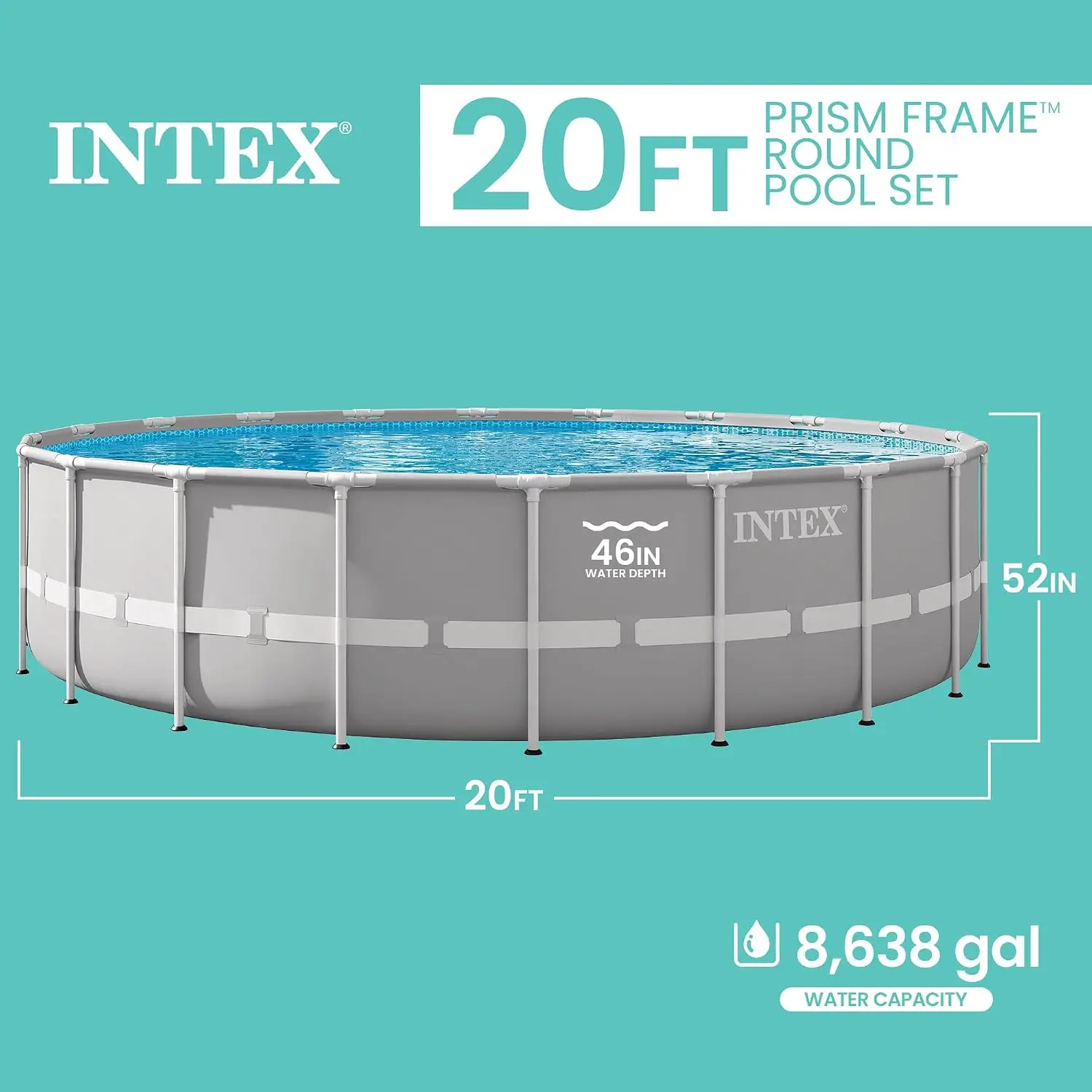 Prism Frame 20ft x 52in Round Above Ground Swimming Pool Set w/Pump, Custom