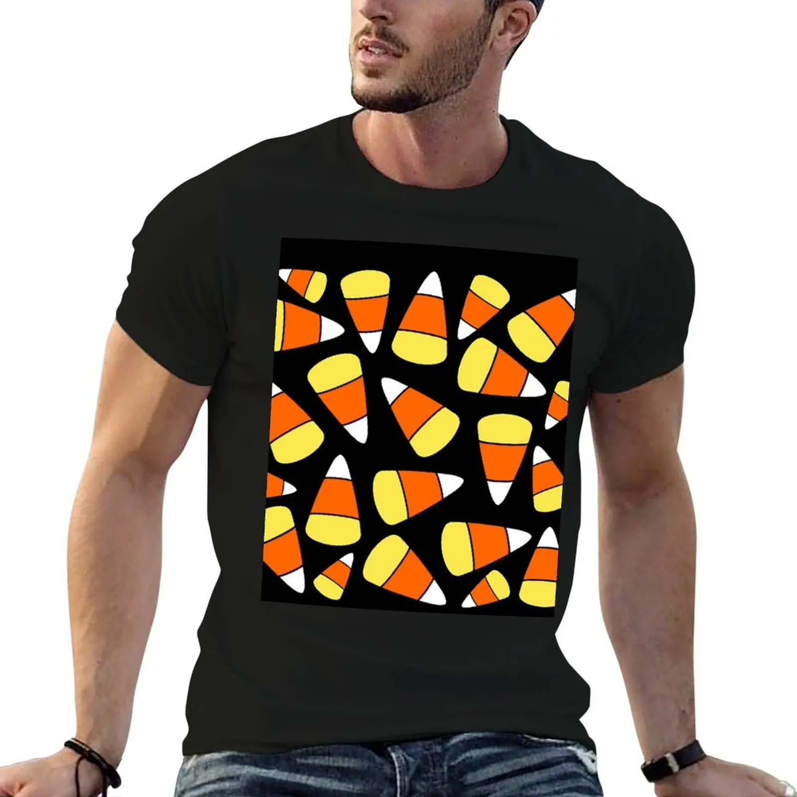 Candy Corn Pattern Halloween T-Shirt man t shirts for men casual t shirts for man cotton soft man t shirts graphic T-shirt