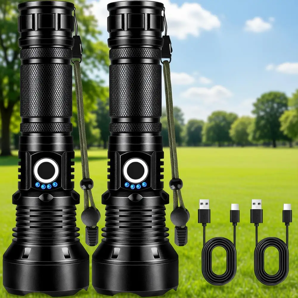 

Dual Pack 90,000 Lumens Rechargeable LED Flashlights, Waterproof High-Brightness for Home and Outdoor Use