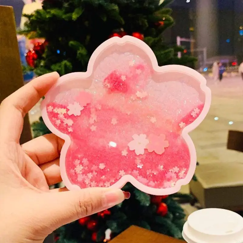50lbノンリップチェリーコーヒーカッププラスチックコースターホームティーコースターグリッタークイックサンド