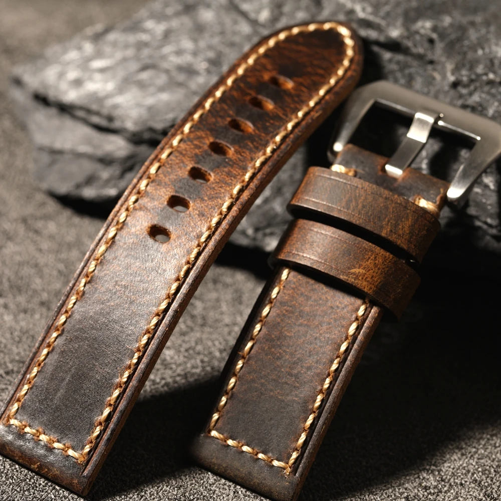 Tough Guy Style Genuine Leather Watch Strap 20 21 22 23 24 26MM Head Layer Cowhide Oily Men's Watch Strap, Vintage Unclipped