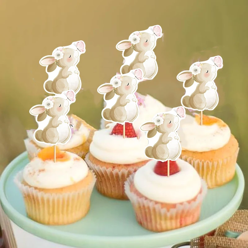 

13pcs Rabbit Cake Topper Cute Bunny Figure Theme Birthday Cupcake Decoration For Baby Shower Easter Party Cake Decor Supplies