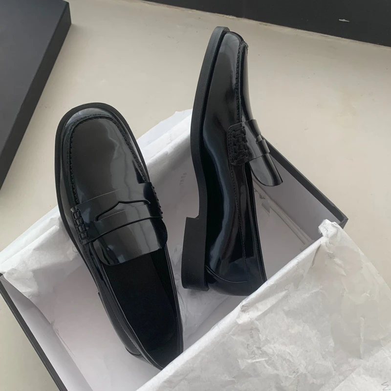 Maxdutti 2023 New Arrival oryginalne skórzane buty moda proste czarne Slip-On mokasyny damskie