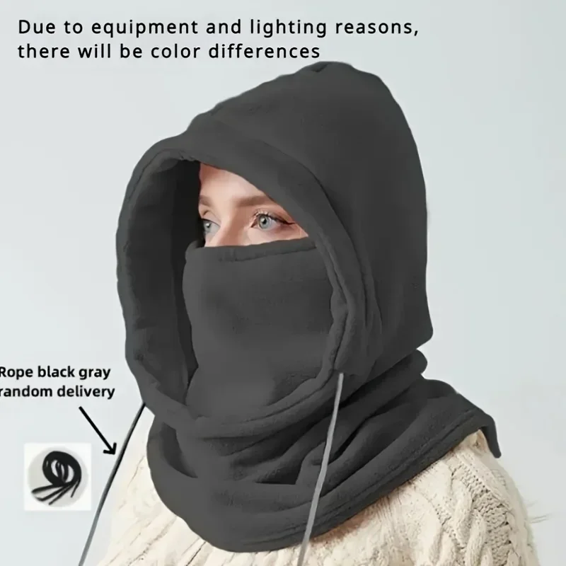 Unisex-Winter-Sturmhaube, gestrickte Kapuze – winddichte Maske mit Kordelzug, Motorrad-Kopfbedeckung, warme Strickmütze für kaltes Wetter