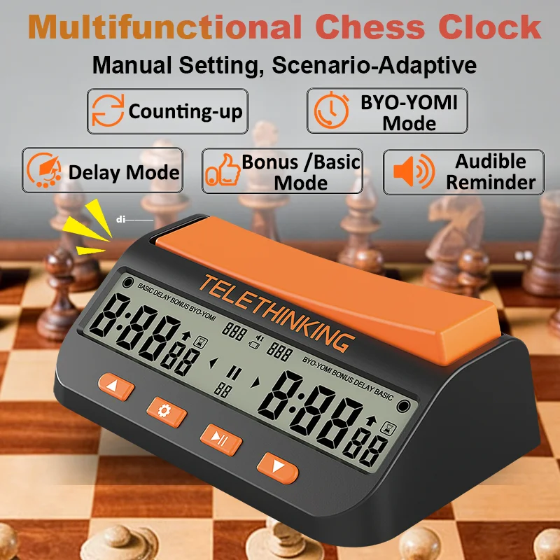 Horloge d'échecs numérique GC01, chronomètre d'échecs professionnel, chronomètre de jeu portable multifonctionnel avec compte à rebours/à l'avance, minuterie de précision avec cinq modes