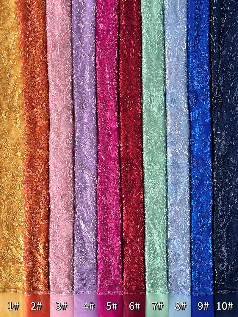 Tessuto di pizzo con perline di paillettes africane di lusso 2025 Sposo di alta qualità Matrimonio nigeriano Ricamo da sposa Tulle francese Cucito