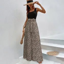 Fashion Vintage Leopard Print Wide-leg Pants Women Casual High-waisted Trouser 2024 Spring Summer Office Lady Clothes Streetwear