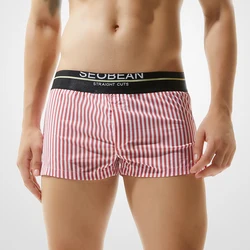 Men's Striped Briefs Fashion Cottonshorts Men Breathable Sleep Casual Shorts Panties Underwear Low Rise Underpants