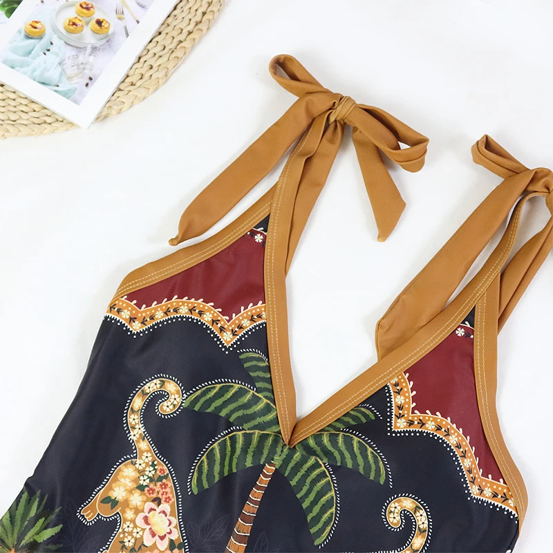 CPUTAN 2024 Sexy One Piece Swimsuit Skirt Brazilian Vintage Print Monokini Swimwear Brazilian Beach Dress Bathing Suit Skirt