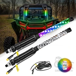 2PCS 1FT RGB LED Whip Lights Assembly Part Easy To Install Chasing Light Replacement Lighted Antenna Whips for UTV ATV Offroad