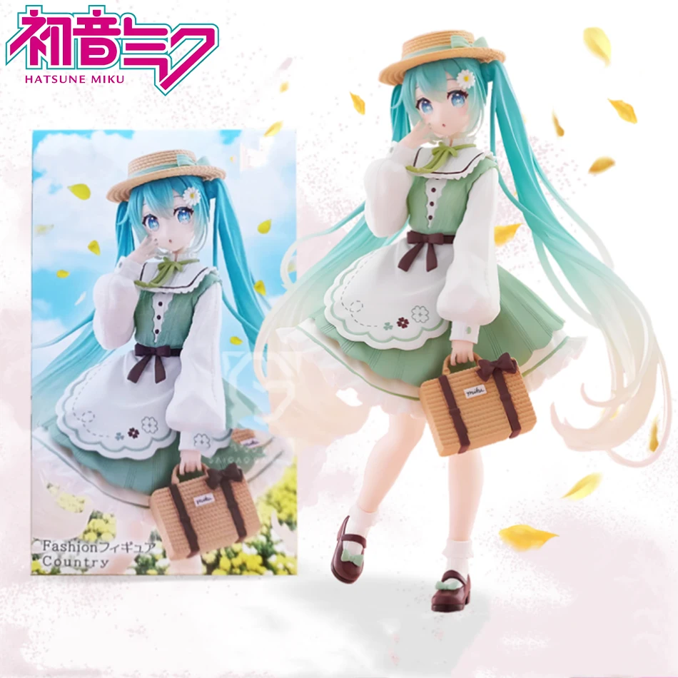 Image of Hatsune Miku Pastoral Country Figur 20cm Strohhut Korb Grünes Kleid PVC Actionfigur Tischdekoration Ornament Sammlerstück Spielzeug