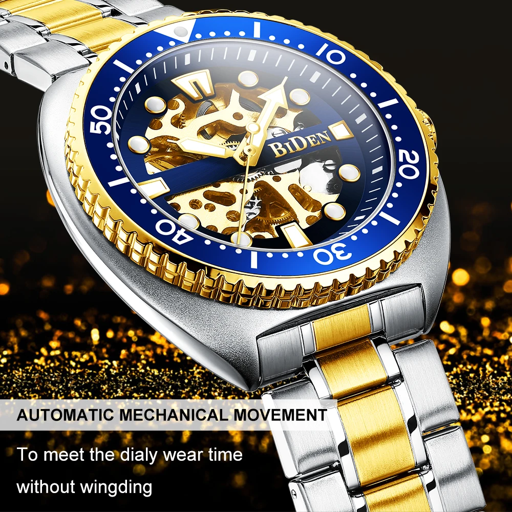 BIDEN Automatic Watch for Man\'s Classic Mechanical Watch Luxury Brand Business Rotating bezel Luminous dial Comes with Watch Box