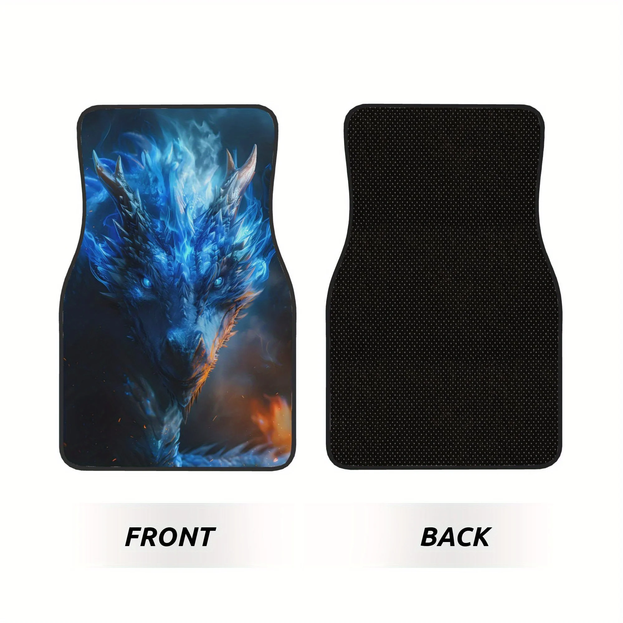 4pcs Fiery Blue Dragon Attacking A Black Dragon In A Dark Sky Pattern Universal Car Floor Mats - Polyester Material, Non-Slip Li