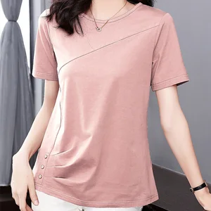 5xl Frauen Sommer Frühling Baumwolle Blusen Lady Mode Lässigkeit Ärmel Die Halsfarbe Feste T-Shirt Blusen Tops Mm2069 10 Hauptverkaufsbluse Malhar - №4