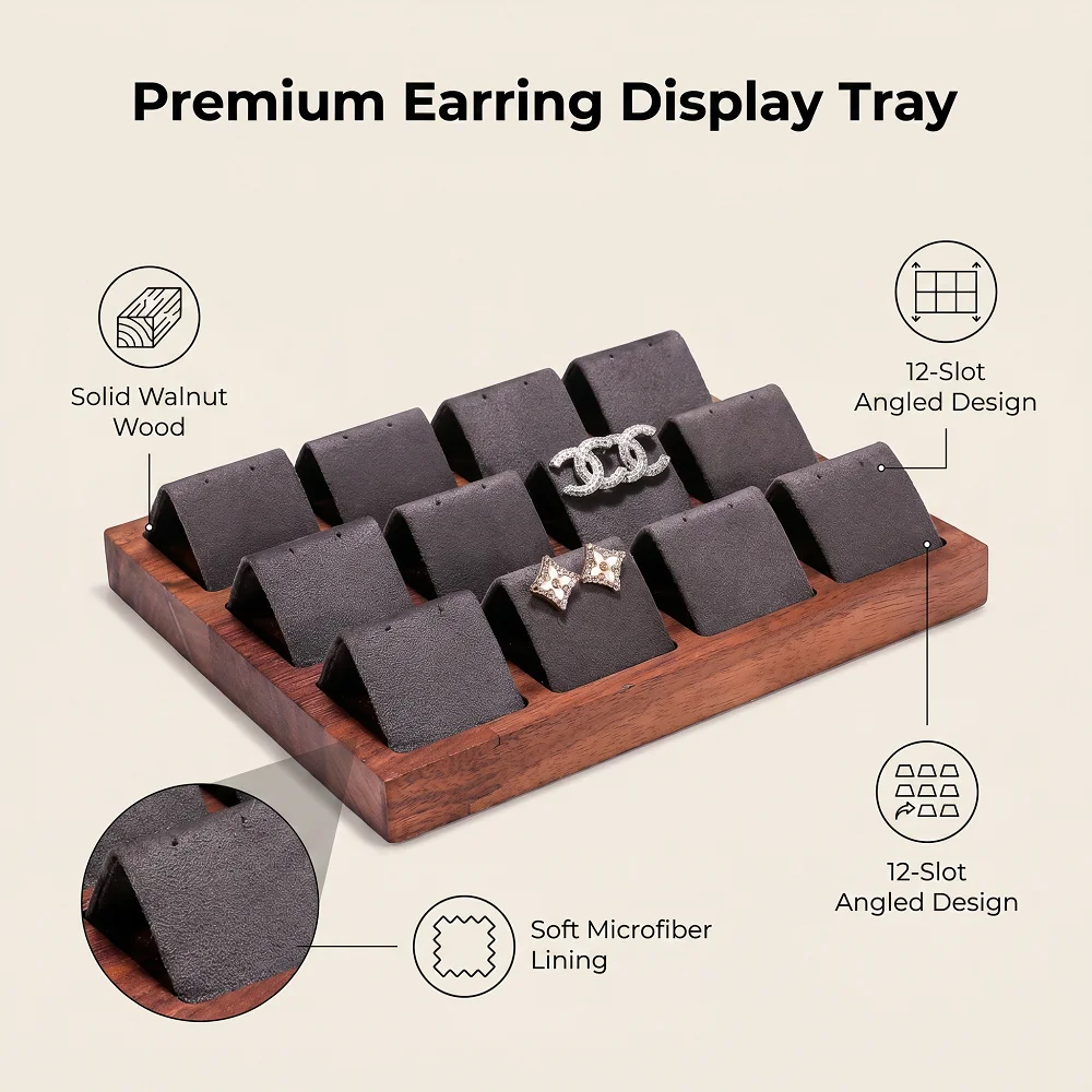 1 Pcs Walnut Wood Earring Display Stand European Retro For Earrings Storage For Jewelry Store Display And Daily Jewelry Storage