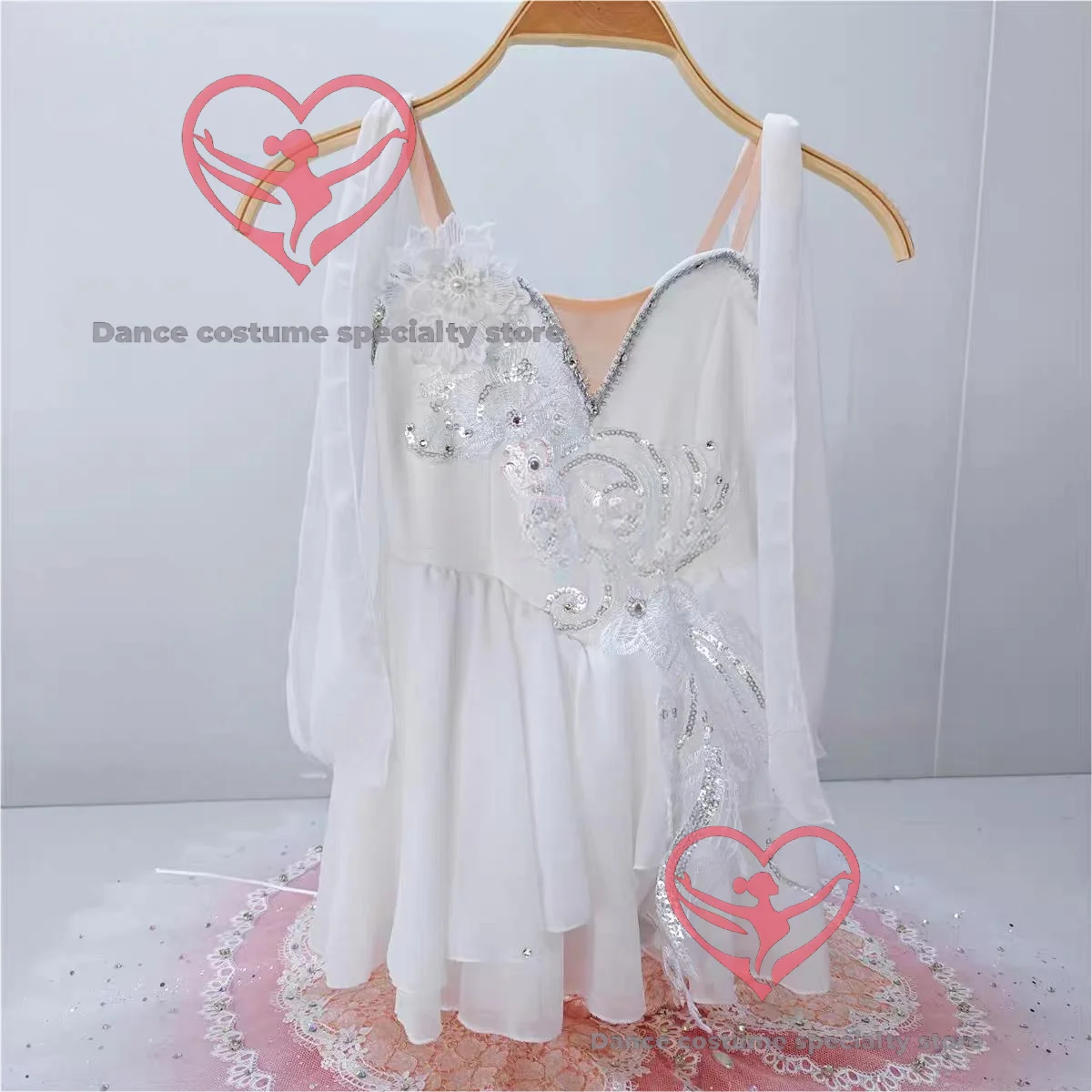

Simple children's ballet white Cupid modern dance skirt professionally customised for performance and competition