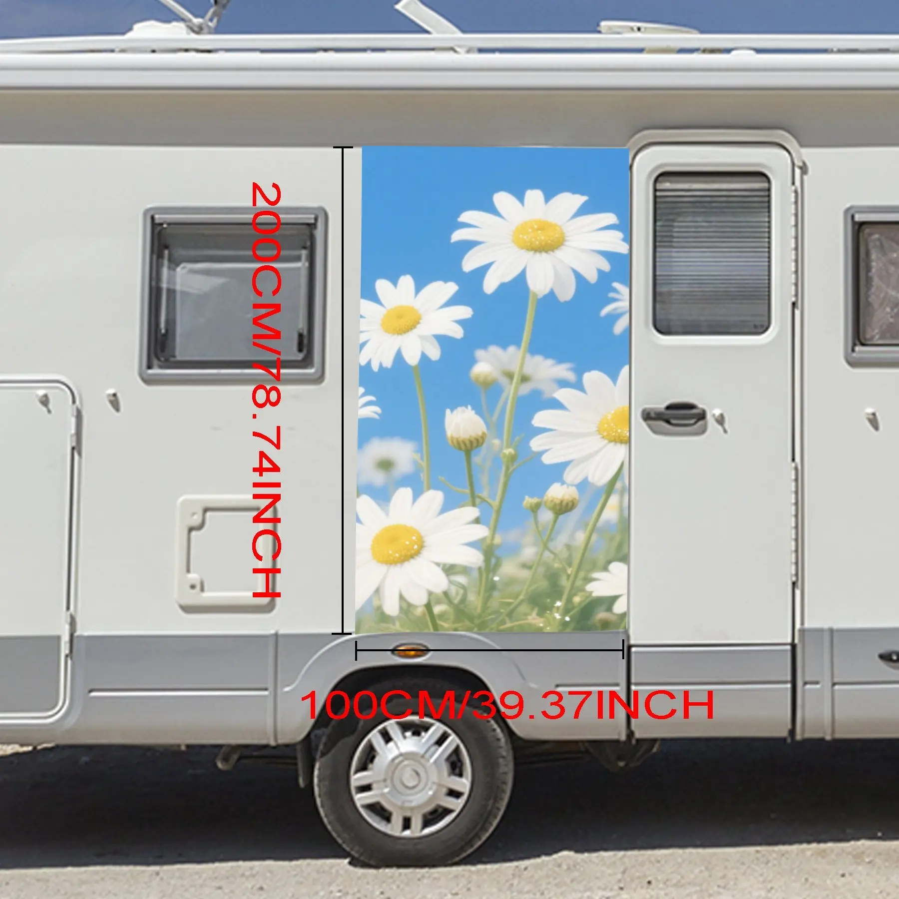 Daisy Field Motorhome Car Door Sticker PVC Self Waterproof Stick, Striking Auto Exterior Accessories Decor Protect Gift for Car