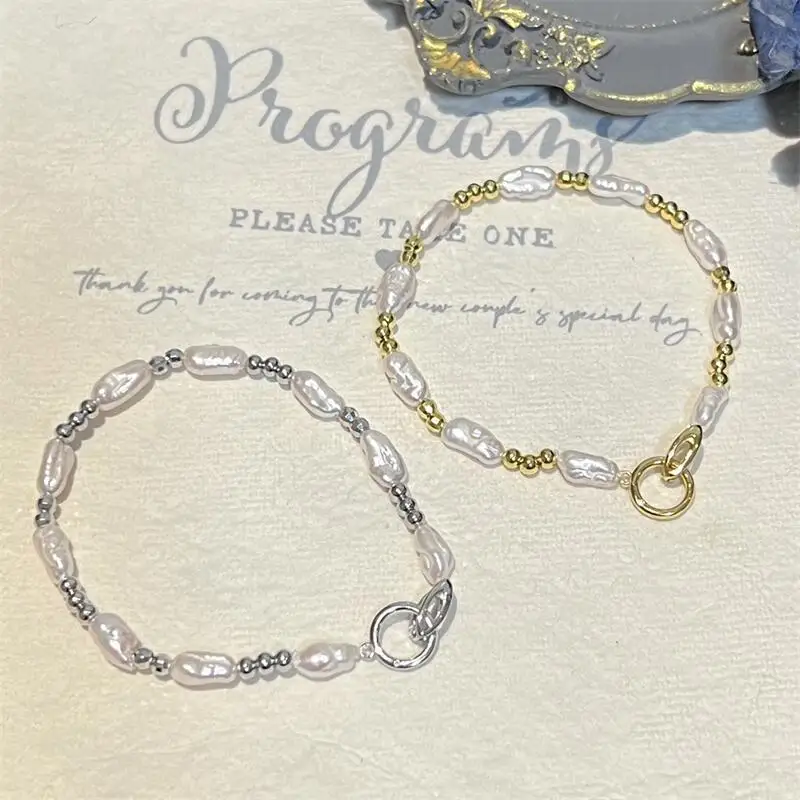 

Minimalist Keshi Pearl Bracelet S925 Sterling Silver Clasp Gold/Silver Tone Natural Baroque Pearls Handmade