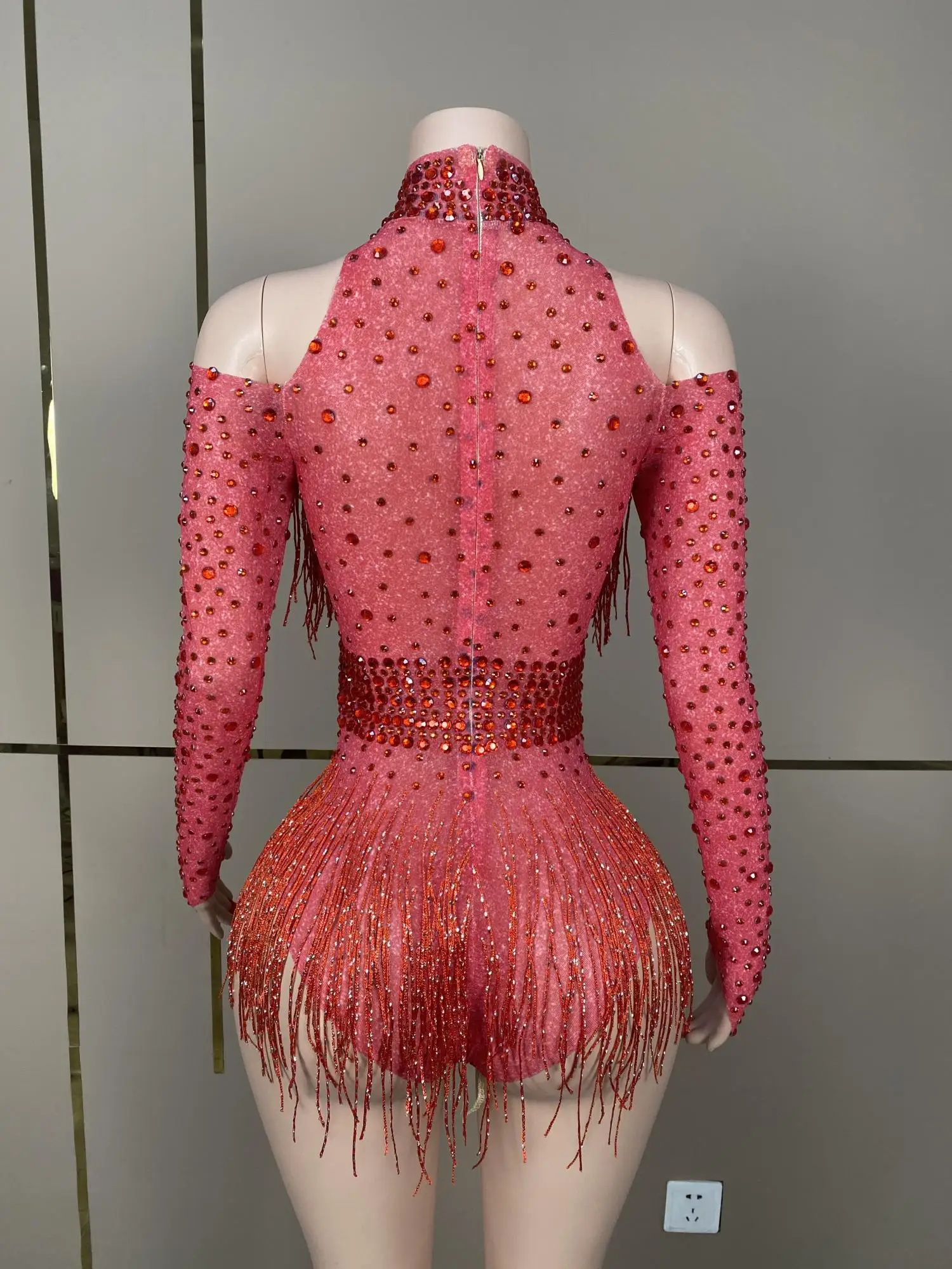New Arrival Clothing Shiny Rhinestone Tassels Elegant Chic Dress for Evening Hollow Out Unique Sexy Party Dress