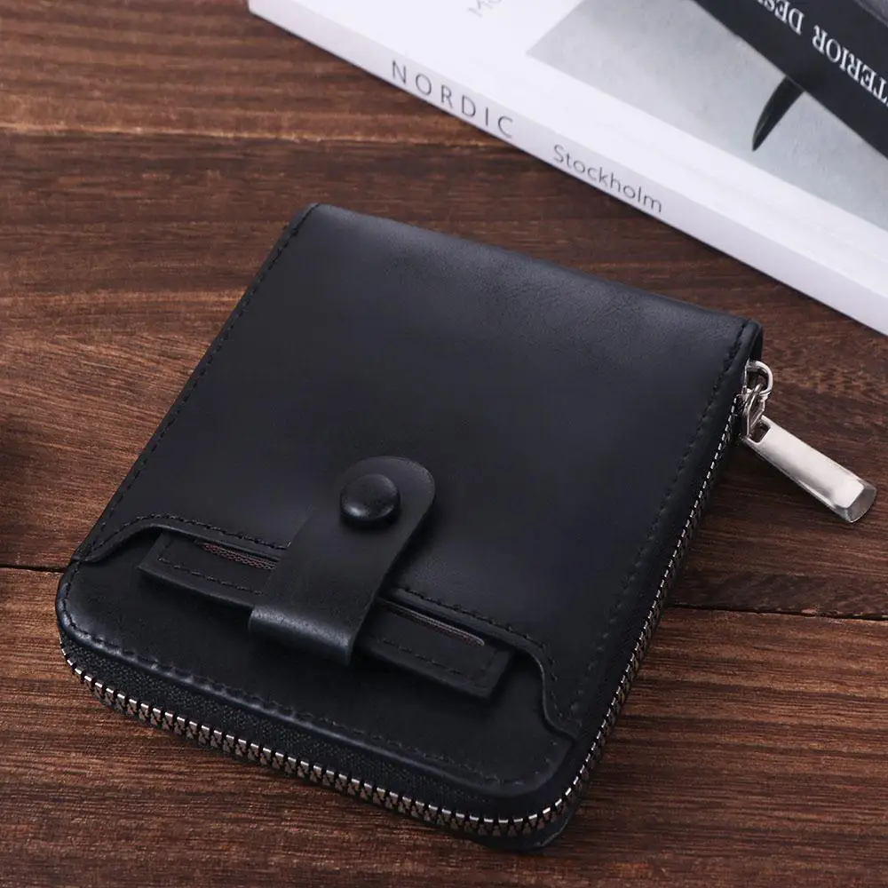 

Portable Solid Color Men Short Wallet Multifunctional External Male Wallet Korean Style Zipper Business Card Bag Man