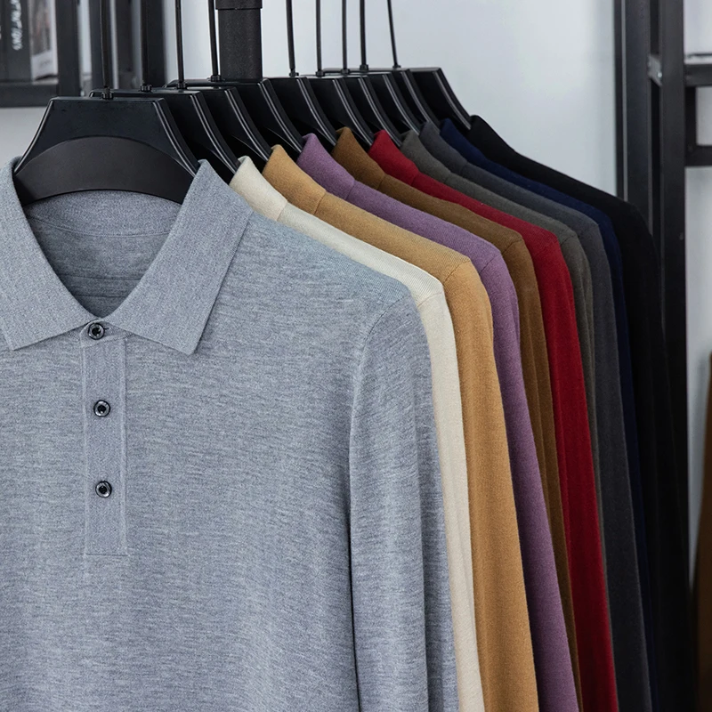3.5% Goat Cashmere Sweater Polos Men 2025 Autumn 5.5% Mulberry Silk Knit T-shirt Long Sleeve Jumper Silk Wool Sweater Tops