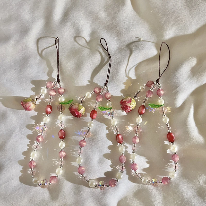 

Модный корейский эстетический браслет из бисера в виде розы — портативный браслет с защитой от потери для чехла для телефона/CCD/чехла для наушников