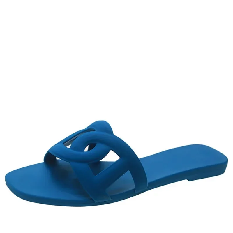 

Pop Summer Fashion Jelly Candy Color Simple Solid Slides For Women Cool Sexy Slippers Comfortable Flip Flop Runway Anti-slip Sli