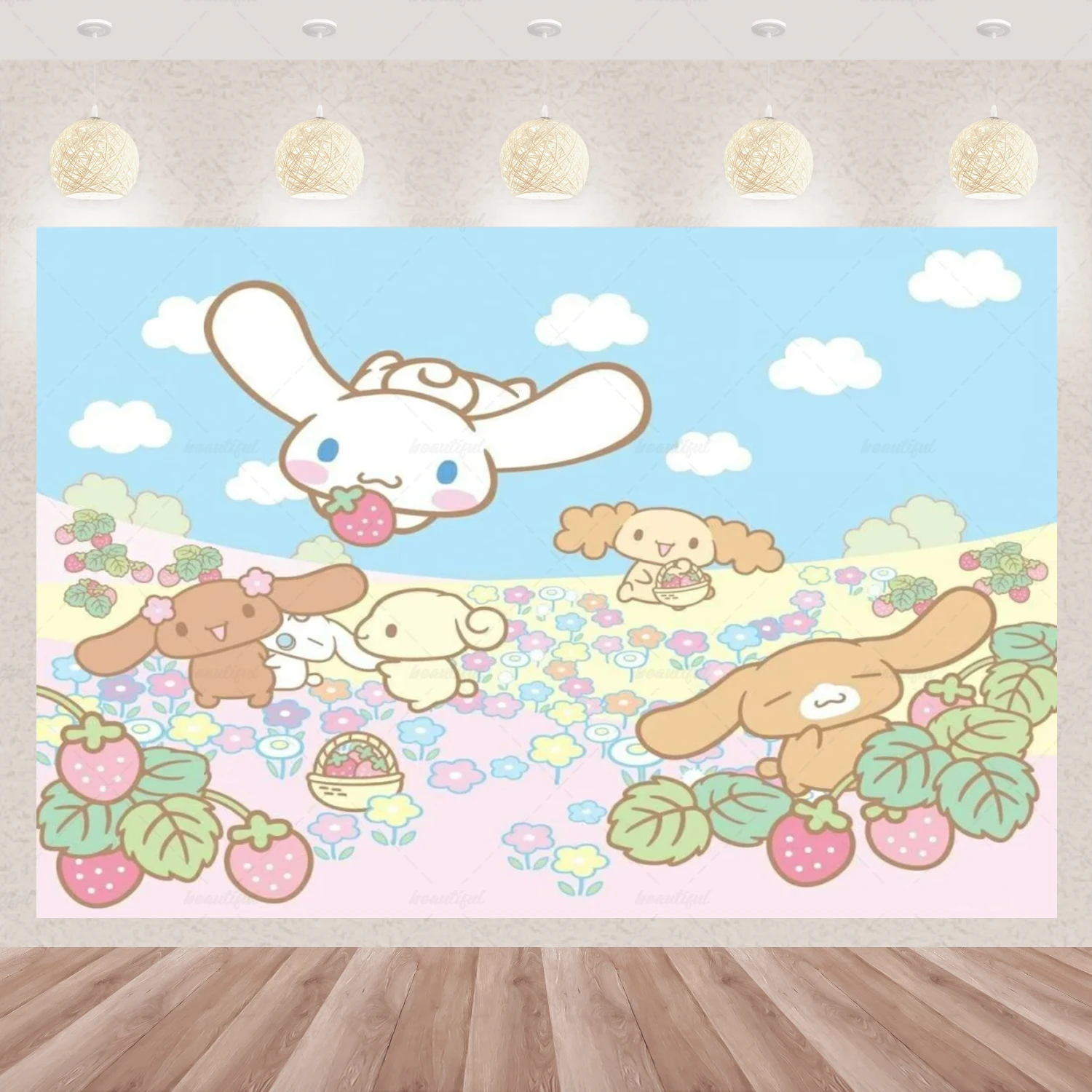 Sanrio 만화 Cinnamoroll 귀여운 생일 파티 배경 장식 배너 Photozone 배경 베이비 샤워 용품 어린이 선물