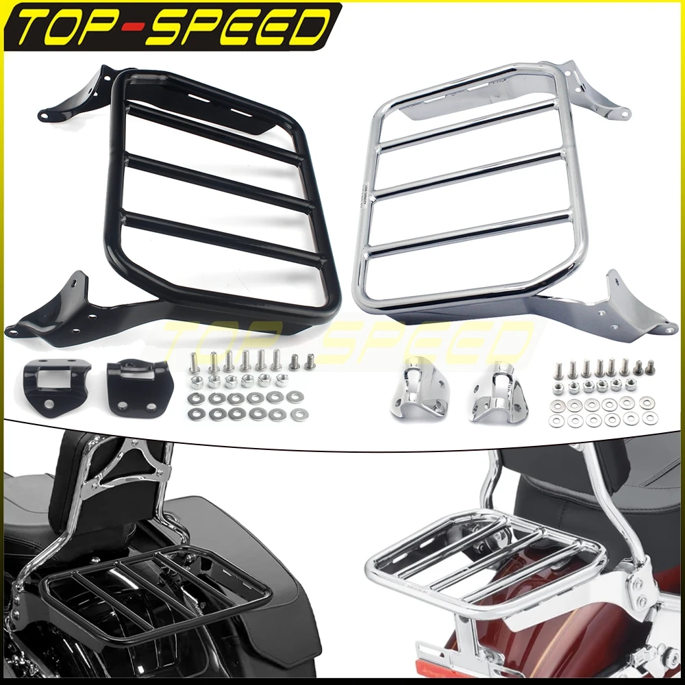 

Motorcycles Black/Chrome Luggage Carrier Support Bracket Kit Sissy Bar Luggage Rack For Harley 114 FLFB FLFBS FXBR FXBRS 2018-Up