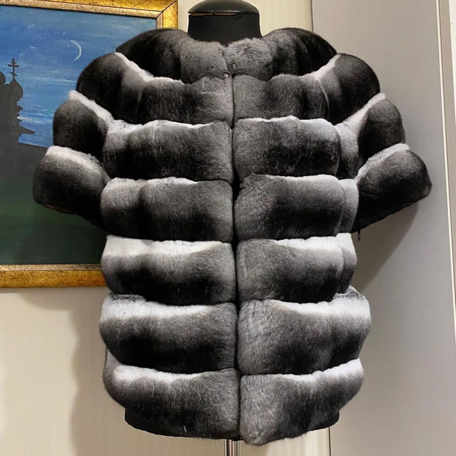 Chaqueta de piel de invierno para mujer, abrigo de piel de conejo Rex auténtica, abrigo de piel de conejo de longitud media, alta calidad de lujo