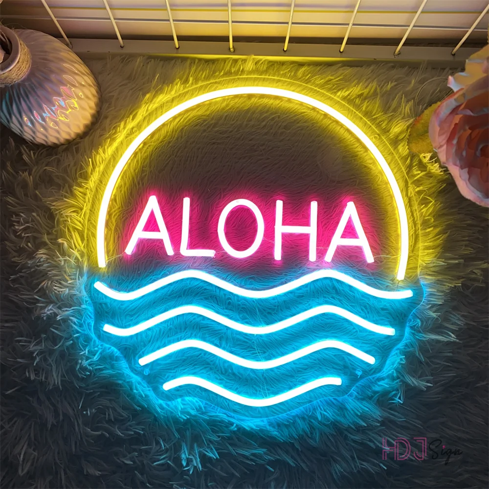 Aloha Neon Led Sign Sun Wave Neon Lights USB LED Lamps Signs Home Wall Decor Bedroom Kid Room Bar Party Game Room Decoration