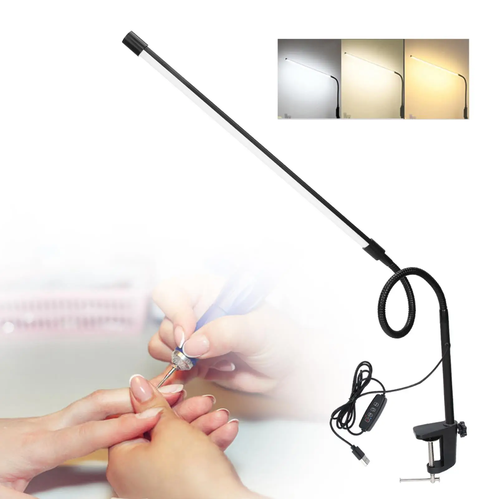 12W USB Clip-On LED Desk Lamp - 360° Adjustable Light for nail Art, Tattoo, Eyelash, Beauty, Reading & Work