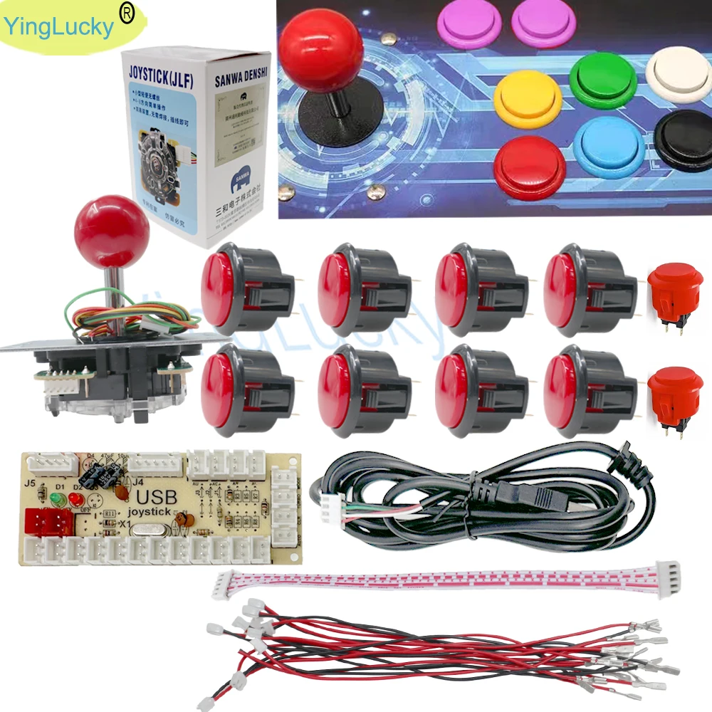 

Arcade Sanwa joystick Kit Original zero delay Arcade game USB encoder Joystick DIY Kit with 8 button Joystick for Mame jamma