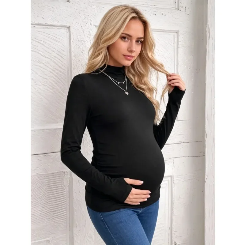 Maternity Maternity T-shirt, casual workout black turtleneck long-sleeve top, comfortable autumn and winter maternity wear for women - Aliexpress Deal