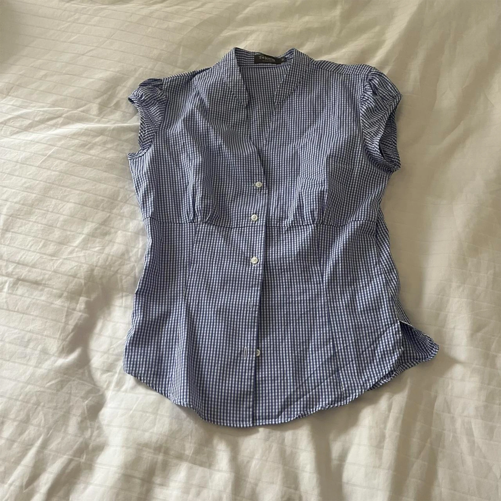 Women Casual Plaid Shirt Short Sleeve Button Closure Summer Tops Slim OL Shirts Streetwear for Casual Daily