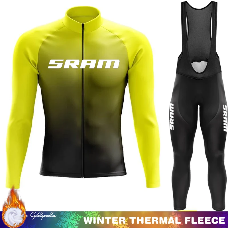 

SRAM Men's Cycling Pants Thermal Jersey Outfit 2025 Winter Fleece Bib Termal Clothing Cycle Suit Man Sportswear Set Uniform Bike