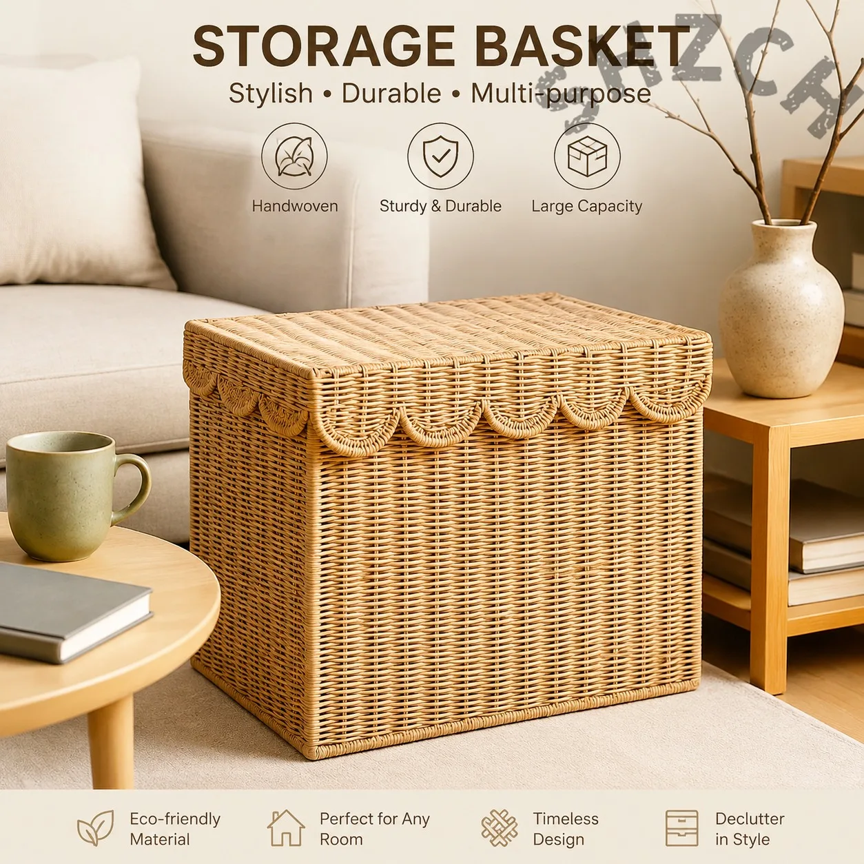 Minimalist Square Rope Storage Box with Lid – Desktop & Living Room Organizer Basket for Home Office