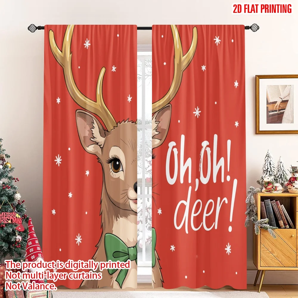 

2pcs 2D flat printing Merry Christmas Popular Drapes Vintage Christmas Deer Bow Fabric Without Electricity Festive Holiday for